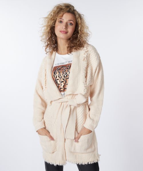 Cardigan jacquard poncho solid