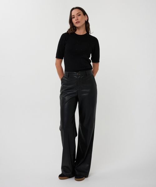 EsQualo Trousers wide leg Vegan leather