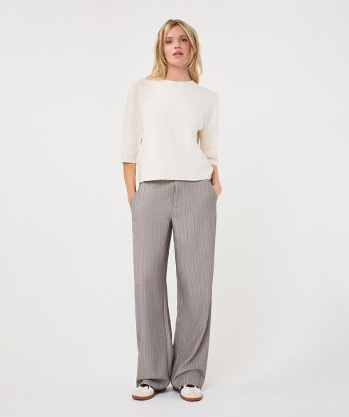 Trousers wide elastic herringbone