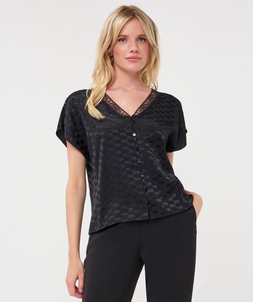 Blouse slv/less satin jacquard