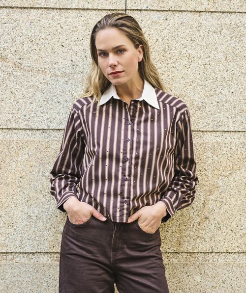 Blouse short stripe studs