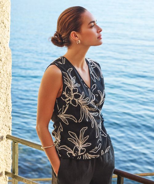Top wrap over flower embroidery