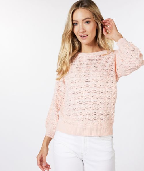 Sweater scalloped puff sleeve