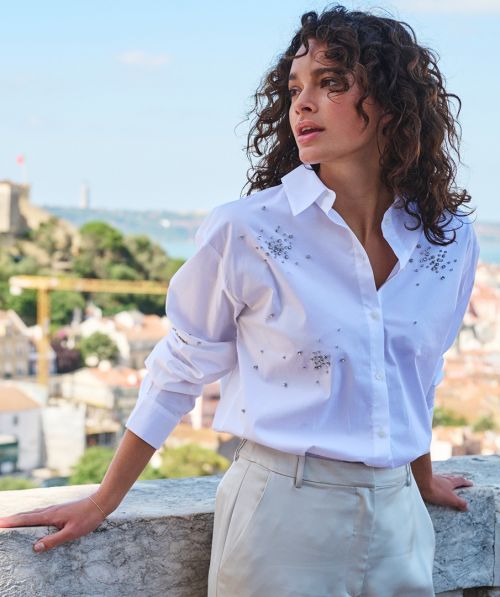 EsQualo Blouse poplin rhinestones