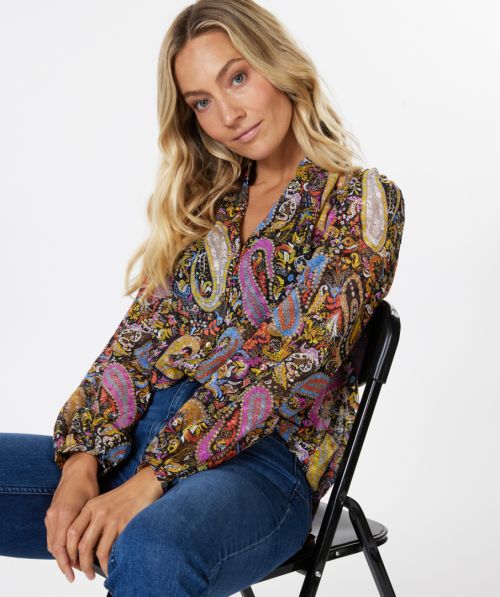Blouse V-neck paisley party