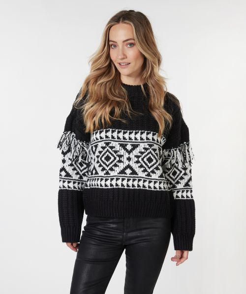 Sweater jacquard fringes