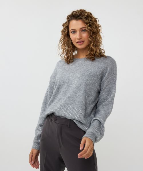 EsQualo Sweater melange strass stones
