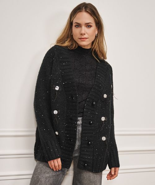 EsQualo Cardigan embellished feathers