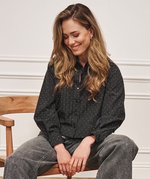 EsQualo Blouse rhinestones striped