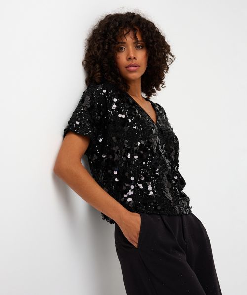 EsQualo Top overlap sequins