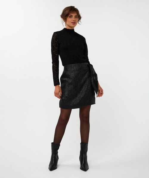 EsQualo Skirt bow crinkle metallic