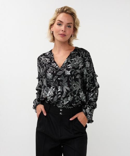 EsQualo Blouse V-neck Festive Flowers
