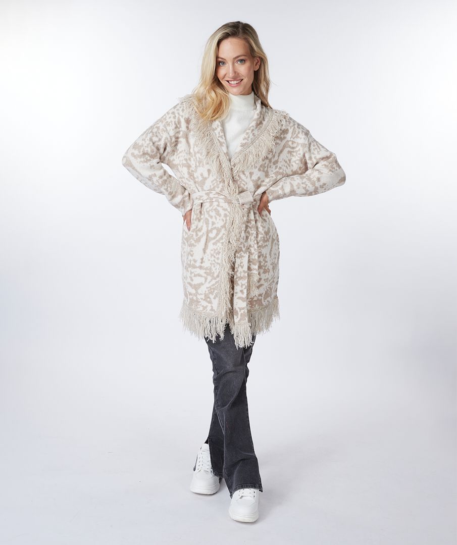 Cardigan jacquard fringes