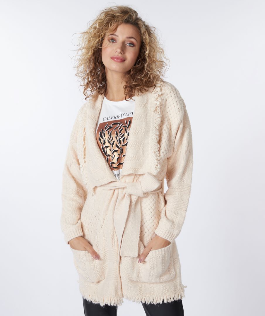 Cardigan jacquard poncho solid