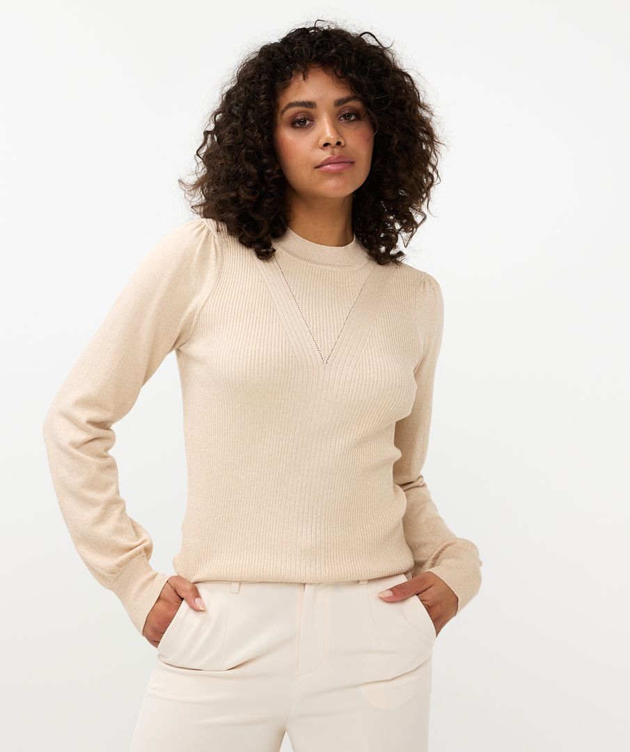 Sweater mix rib V-detail lurex