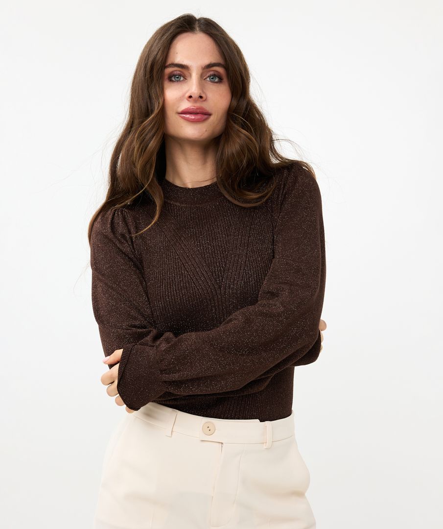 Sweater mix rib V-detail lurex