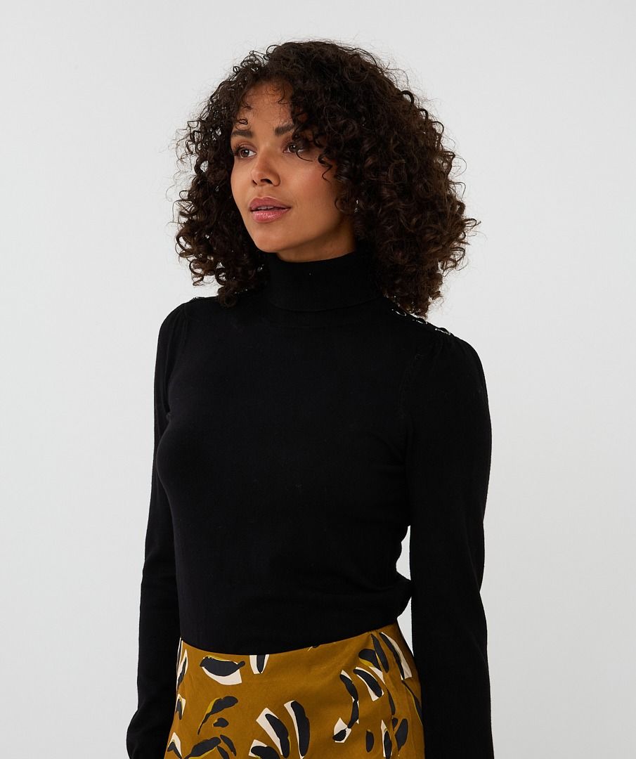 Sweater shldr button col basic knit