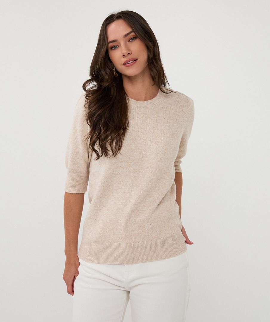 Sweater sequins s/slve gathering