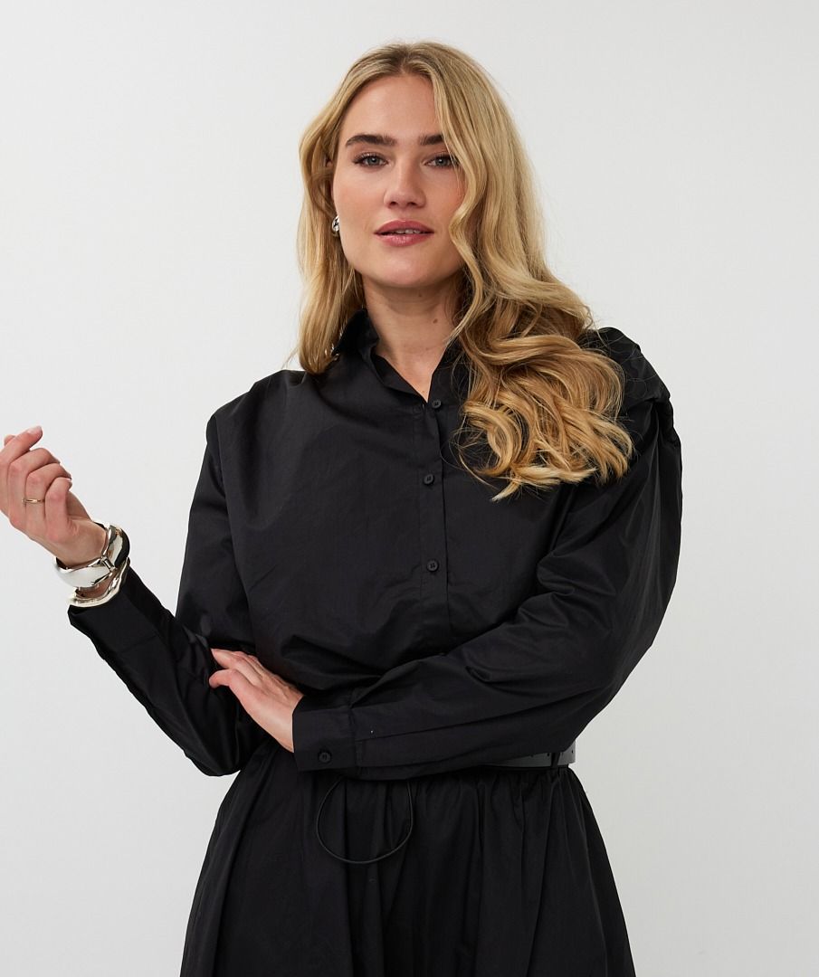 Blouse cropped drawstring poplin