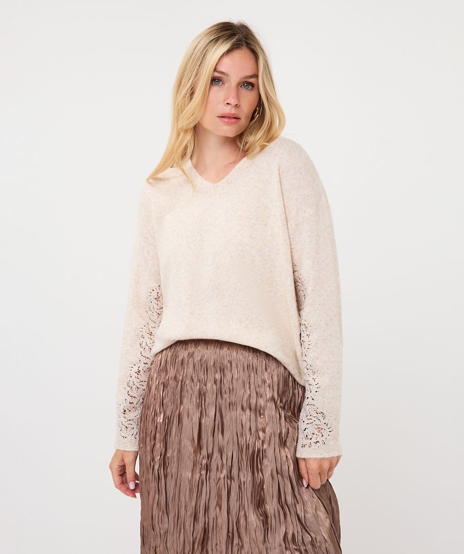 Sweater lace v-neck