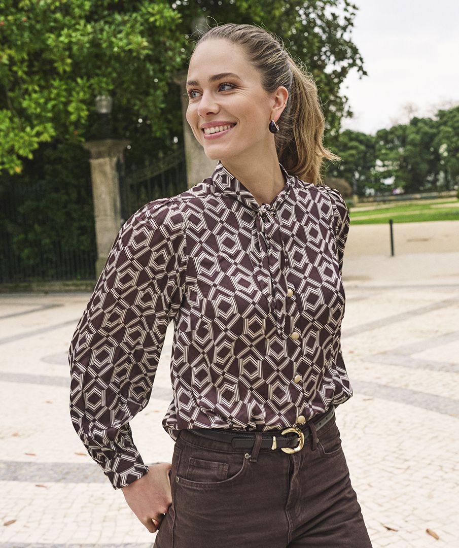 Blouse short bow Warm Cacao