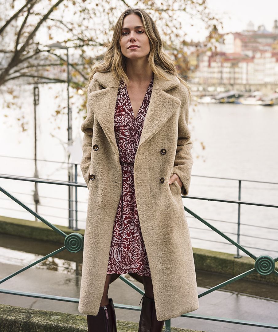 Coat long bonded fur