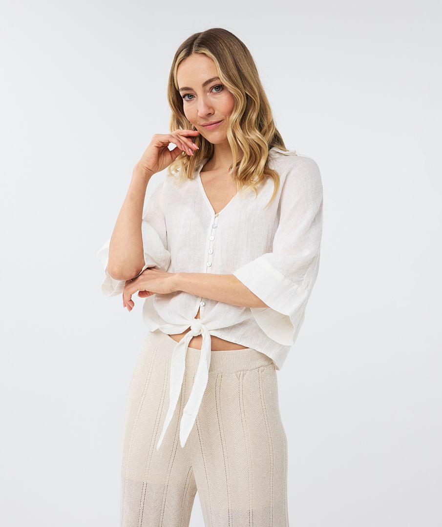 Blouse short knot linen