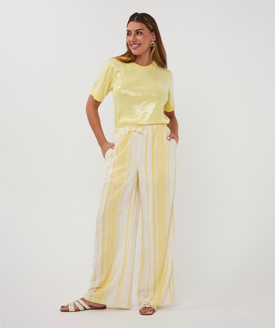 Trousers striped linen