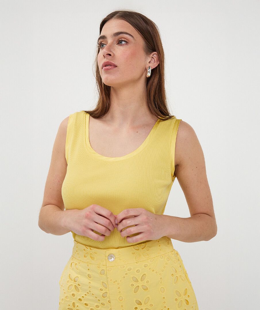 Singlet satin binding rib knit