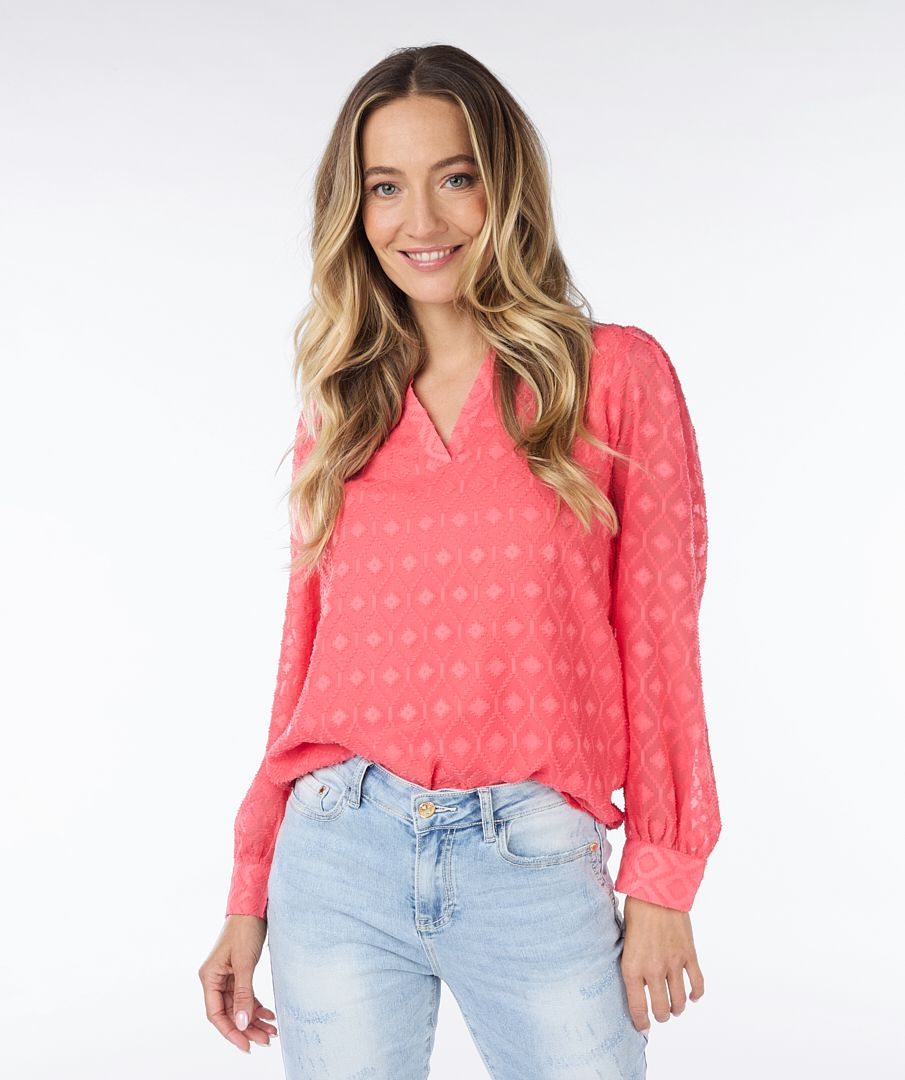 Blouse V-neck fancy plumetis