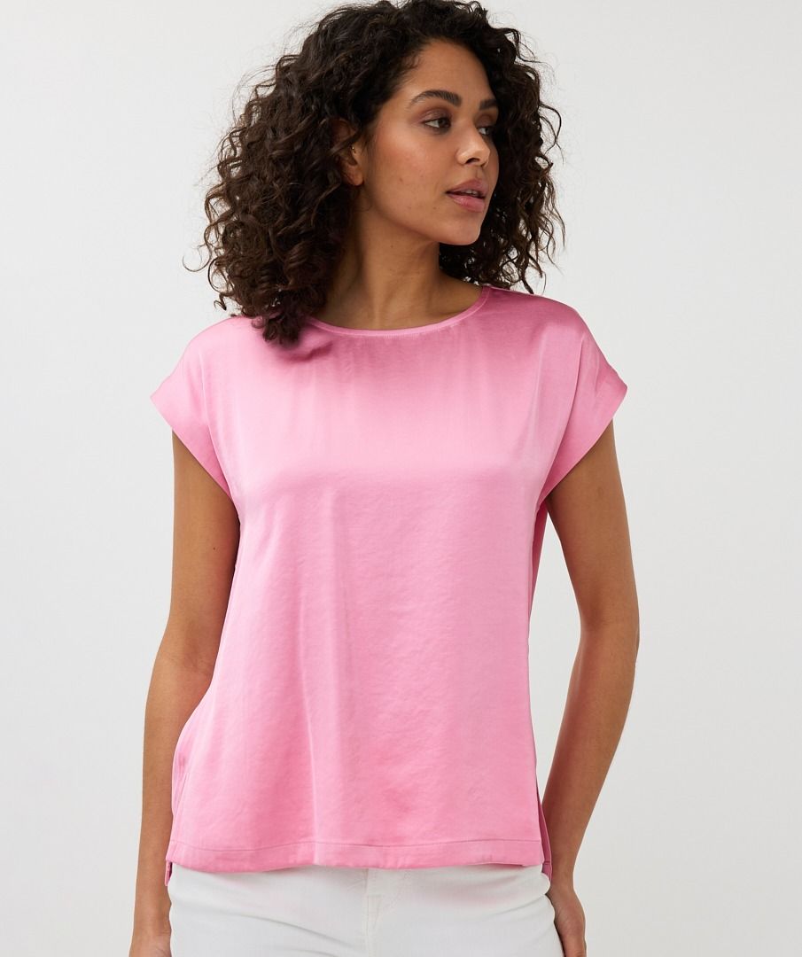 Blouse R-neck satin look