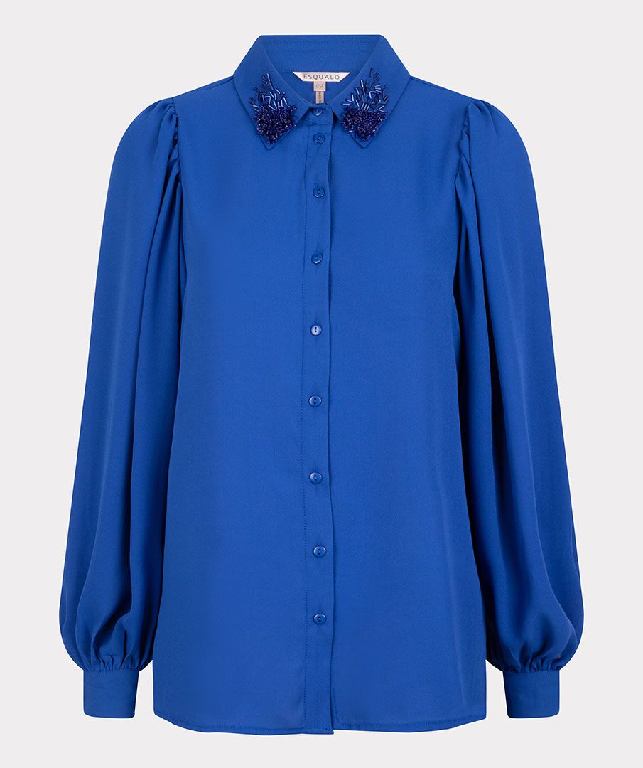 Blouse puff sleeve sequins collar