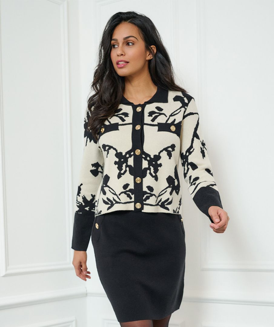 Cardigan short 2tone jacquard