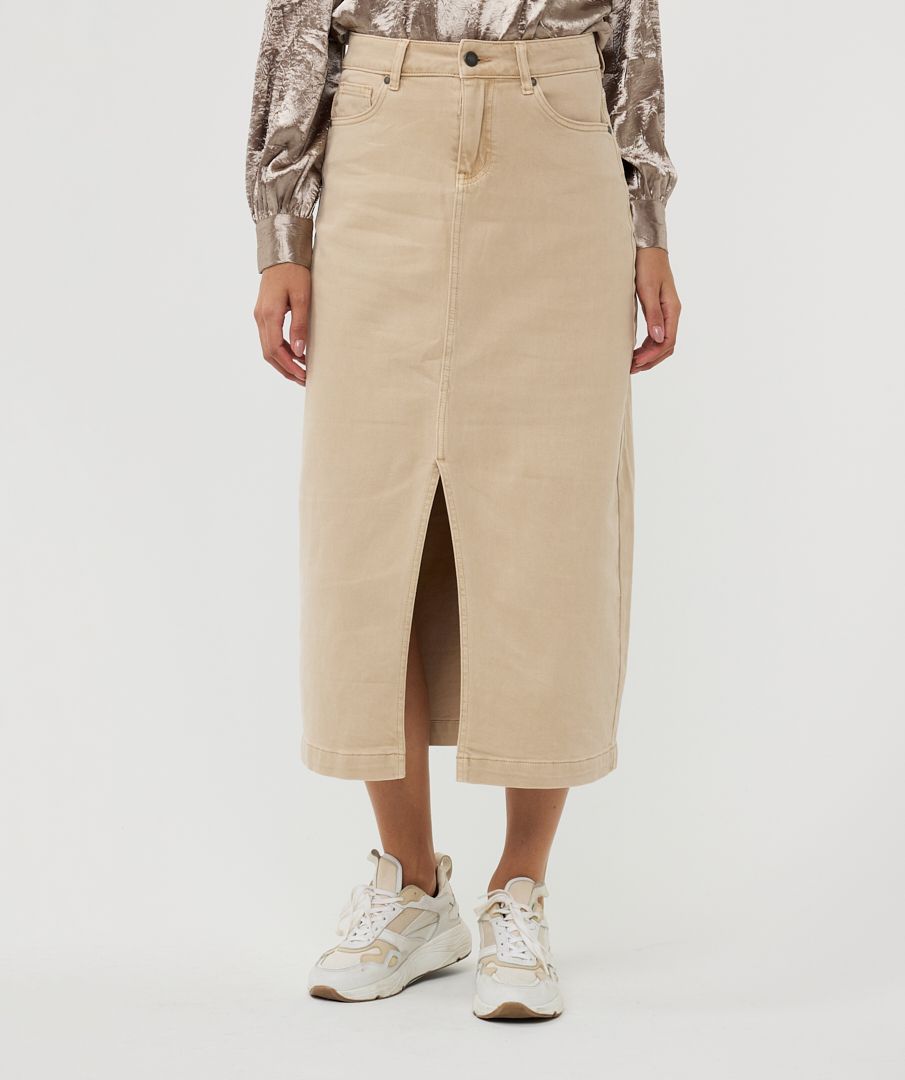 Skirt jeans maxi slit garment dye
