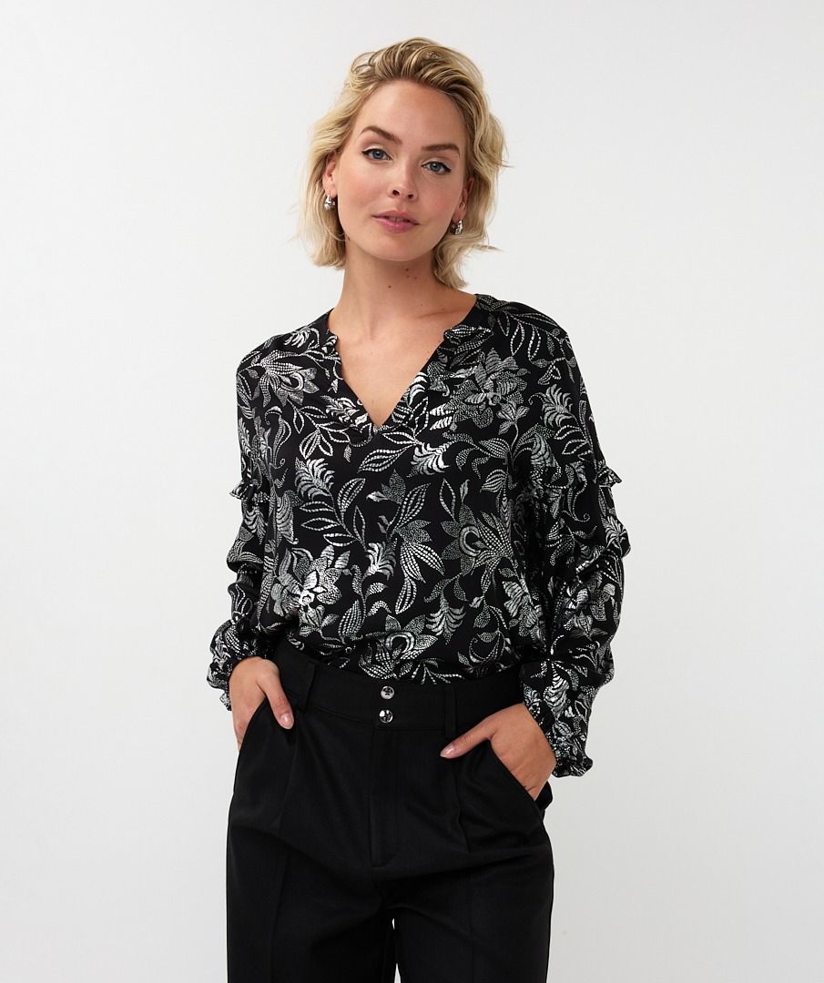 Blouse V-neck Festive Flowers